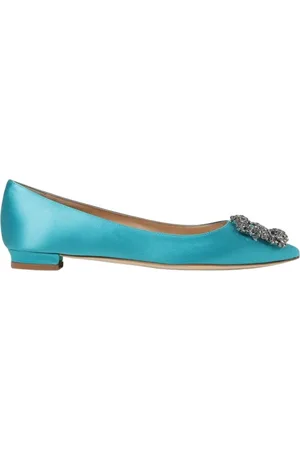 Manolo Blahnik Femme, Chaussures, Bleu, Taille: 38 1/2 EU Turquoise Boucle en Cristal Ballerines