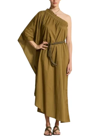 MARE DI LATTE Femme, Robes, Vert, Taille: ONE Size Robe Asymétrique en Coton Ambre Foncé
