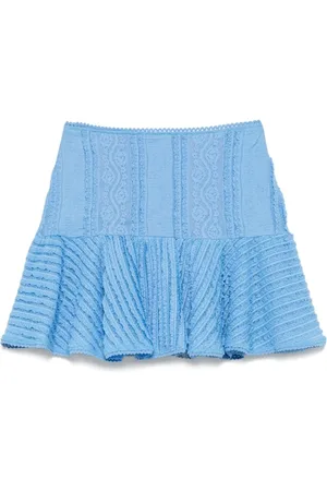 CHARO RUIZ IBIZA Femme, Jupes, Bleu, Taille: 38 FR Jupe Bleue en Dentelle avec Panneaux en Maille