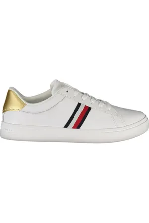 Tommy Hilfiger Femme, Chaussures, Blanc, Taille: 38 EU Baskets en Cuir de Luxe avec Détails en Or