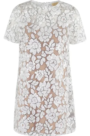 Michael Kors Femme, Robes, Blanc, Taille: 36 FR Robe Florale Paillettes Blanc Col Rond