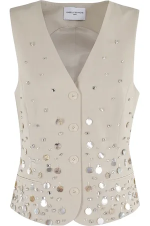 Isabelle Blanche Femme, Vestes, Blanc, Taille: 40 FR Gilet Sabbia Cristal Fermeture boutonnée