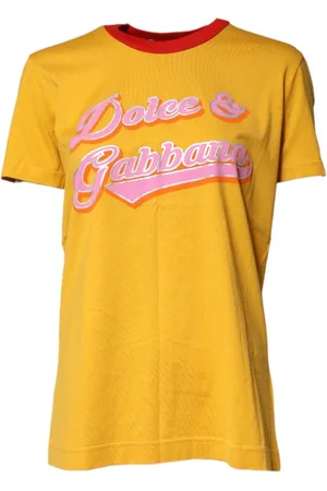 Dolce & Gabbana Femme, Tops, Jaune, Taille: 36 FR T-shirt en coton avec logo imprimé