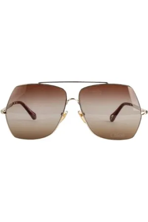 Chloé Femme, Accessoires, Multicolore, Taille: ONE Size Lunettes de soleil en acier doré et marron