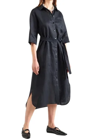 Max Mara Femme, Robes, Noir, Taille: 44 FR Robe chemise en lin noir avec ceinture à nouer