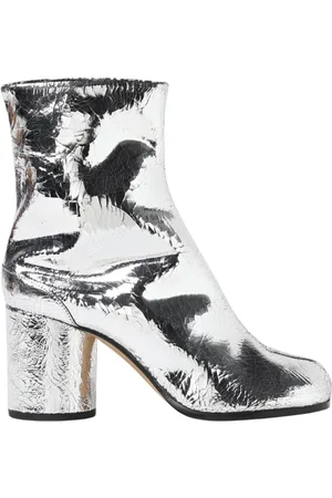 Maison Margiela Femme, Chaussures, Gris, Taille: 39 EU Bottines en Cuir Craquelé Argent