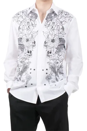 John Richmond Homme, Chemises, Blanc, Taille: XL Chemise à manches longues avec fleurs et crânes
