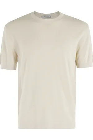 Circolo Homme, Tops, Blanc, Taille: S T-shirt en coton ivoire col rond