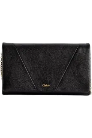 Chloé Femme, Accessoires, Noir, Taille: ONE Size Portefeuille à chaîne en cuir avec rabat