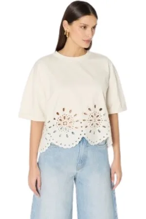 Berenice Femme, Blouses et Chemises, , Taille: 40 FR T-shirt blanc avec broderie anglaise
