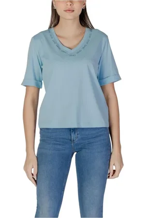 Liu Jo Femme, Tops, Bleu, Taille: 40 FR T-shirt Bleu en Coton à Manches Courtes