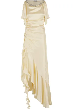 AMEN Femme, Robes, Jaune, Taille: 36 FR Robe Manche Tulipe Satin