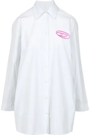 Diesel Femme, Robes, Blanc, Taille: 38 FR Robe Chemise Rayée en Coton