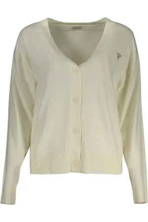 Guess Femme, Pulls, Blanc, Taille: 38 FR Cardigan Blanc à Manches Longues