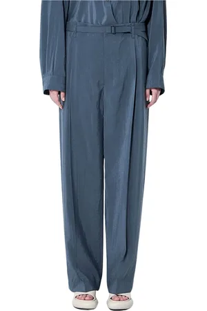 LEMAIRE Femme, Pantalons, Gris, Taille: 40 FR Pantalon ceinturé en mélange de soie avec plis