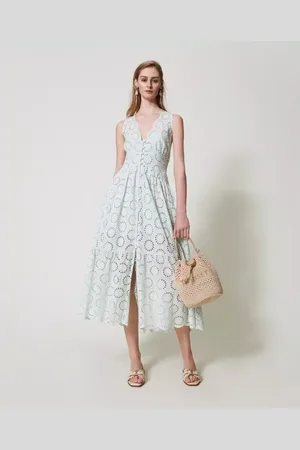 Twin-Set Femme, Robes, Bleu, Taille: 38 FR Robe en Coton Vert d