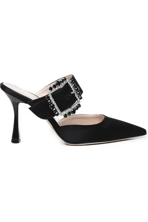 Giuliano Galiano Femme, Chaussures, Noir, Taille: 40 EU Sandales Noires en Satin avec Boucle Décorée