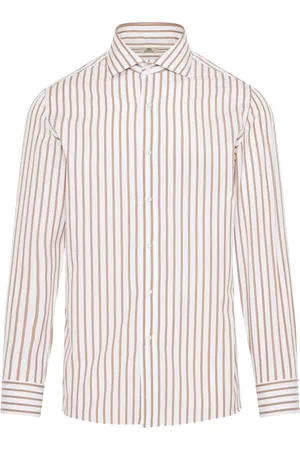 LUIGI BORRELLI NAPOLI Homme, Chemises, Brun, Taille: L Chemise à rayures en coton fabriquée en Italie