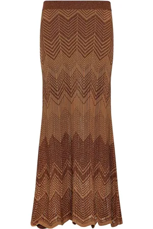 AKEP Femme, Robes, Brun, Taille: 38 FR Jupe Midi en Tricot Zig-Zag Marron