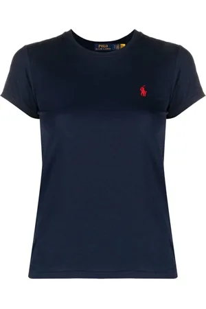 Ralph Lauren Femme, Tops, Bleu, Taille: 38 FR T-shirt col rond avec logo Iic brodé