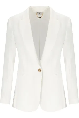 Elisabetta Franchi Femme, Vestes, , Taille: 40 FR Ivory Linen Blend Single-Breasted Jacket