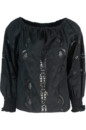Liu Jo Femme, Blouses et Chemises, Noir, Taille: 38 FR Chemisier en coton noir brodé