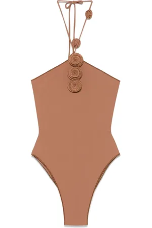 LA REVECHE Femme, Maillots de bain, Brun, Taille: 38 FR Vêtements de Mer Marron Col Halterneck