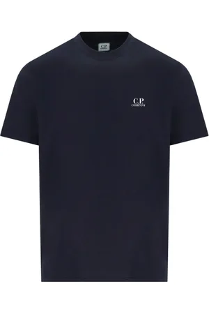 C.P. Company Homme, Tops, Bleu, Taille: M T-shirt Jersey Bleu Foncé avec Impression Graphique