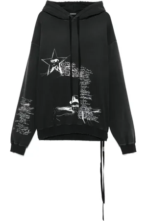 ANN DEMEULEMEESTER Homme, Sweatshirts et sweats à capuche, Noir, Taille: S Sweat à Capuche Noir Imprimé Esquisse
