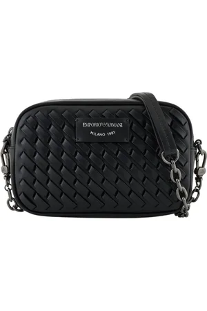 Emporio Armani Femme, Sacs, Noir, Taille: ONE Size Sac à main en cuir noir avec bandoulière chaîne