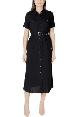 VERO MODA Femme, Robes, Noir, Taille: 44 FR Robe à manches courtes boutonnée avec poches