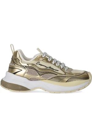 Emporio Armani Femme, Chaussures, Jaune, Taille: 39 EU Baskets en Maille Dorée au Design Futuriste