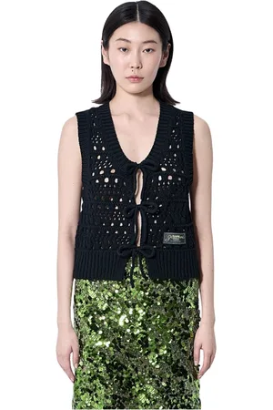 Ganni Femme, Vestes, Noir, Taille: 42 FR Gilet en Tricot avec Logo Patch