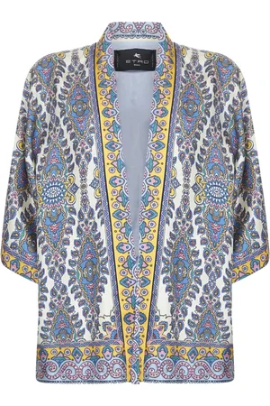 Etro Femme, Pulls, Bleu, Taille: 42 FR Pull Kimono en Soie avec Imprimé Paisley