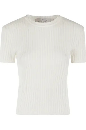 REMAIN Birger Christensen Femme, Tops, Blanc, Taille: 36 FR T-shirt à manches courtes en tricot côtelé