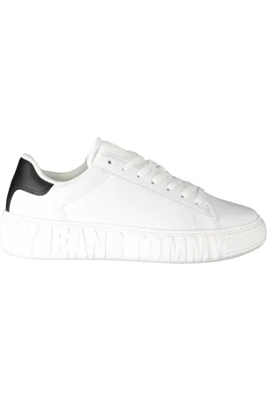 Tommy Hilfiger Homme, Chaussures, Blanc, Taille: 45 EU Baskets blanches sportives avec détails contrastés noirs et logo imprimé