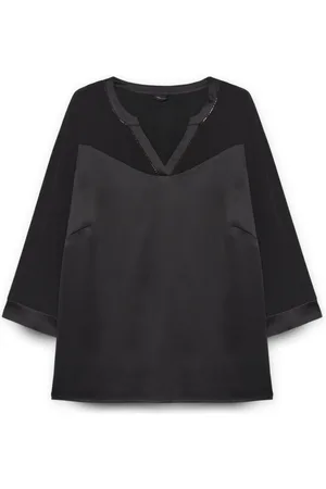 Fiorella rubino Femme, Blouses et Chemises, Noir, Taille: 36 FR T-shirt bi-matière avec col en V
