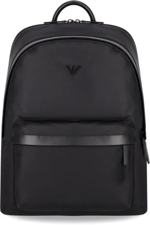 Emporio Armani Homme, Sacs, Noir, Taille: ONE Size Sac à Dos en Nylon Noir avec Inserts en Cuir