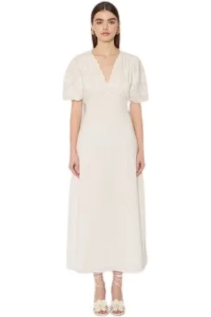 Berenice Femme, Robes, Blanc, Taille: 40 FR Robe Longue Riley avec Manches Bouffantes