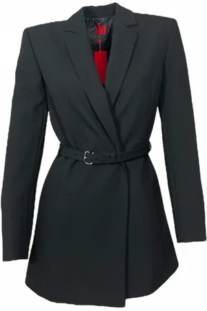 HUGO BOSS Femme, Vestes, Noir, Taille: 38 FR Blazer Seersucker Noir avec Ceinture
