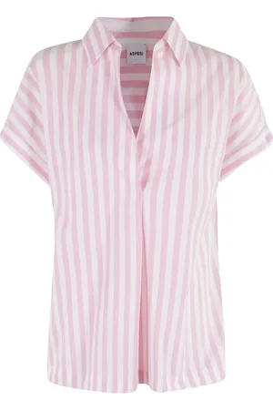 Aspesi Femme, Blouses et Chemises, Rose, Taille: 36 FR Chemisier Polo à Rayures Rose et Blanc