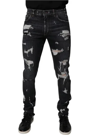 Dolce & Gabbana Homme, Jeans, Bleu, Taille: M Jean Denim Noir Skinny Déchiré avec Logo