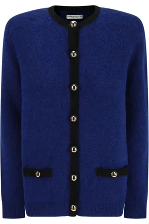 Alessandra Rich Femme, Pulls, Bleu, Taille: 40 FR Cardigan en Alpaga avec Épaules Structurées