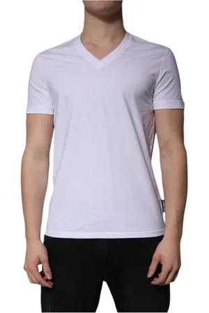 Dolce & Gabbana Homme, Tops, Blanc, Taille: L T-shirt de luxe en mélange de coton à col en V