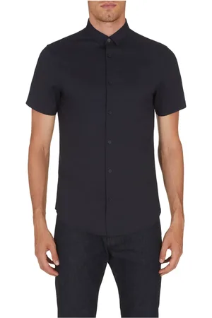 Armani Exchange Homme, Chemises, Bleu, Taille: L Chemise à Manches Courtes en Stretch Brodée