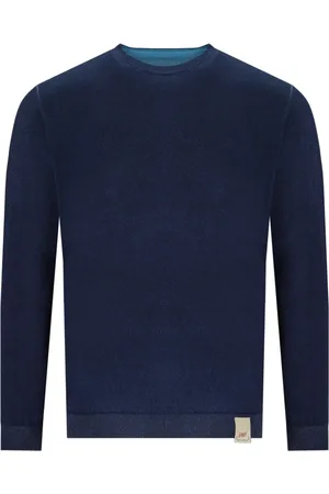 BOB der Bär Homme, Pulls, Bleu, Taille: M Pull à Col Rond Réversible Bleu