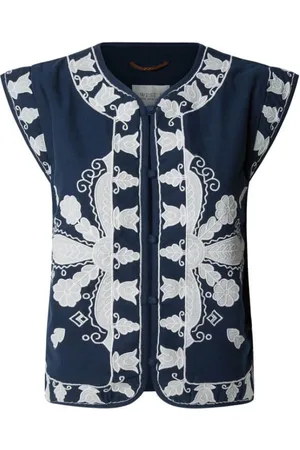 Pepe Jeans Femme, Vestes, Bleu, Taille: 40 FR Gilet Ethnique Brodé Marine
