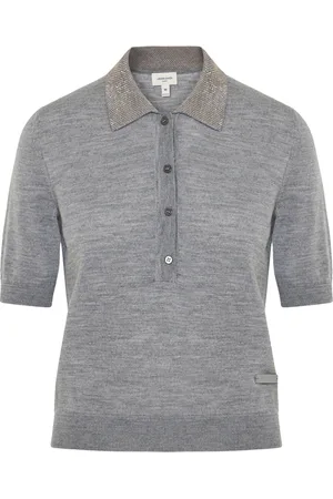 Jacob Cohen Femme, Tops, Gris, Taille: 38 FR Polo en Laine Vierge Fabriqué en Italie