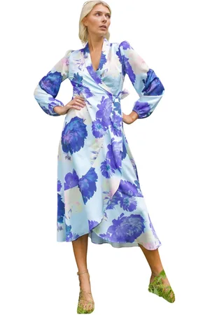 Crās Femme, Robes, Bleu, Taille: 44 FR Robe Portefeuille avec Volant