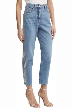 Patrizia Pepe Femme, Jeans, Bleu, Taille: W29 Jean en Denim à Jambe Droite et Revêtement Métallique